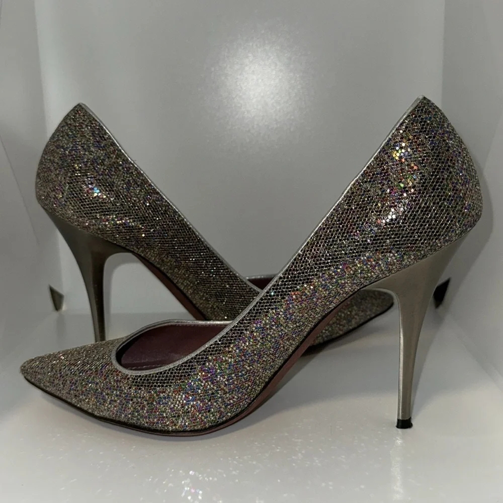 Jean Michel Cazabat Silver Sparkly Disco Ball Stiletto Heels Pumps Women’s 38